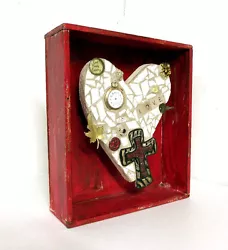 Buy Red And Tan Heart Assemblage With Cross - Mosaic Sculpture  • 40.34£