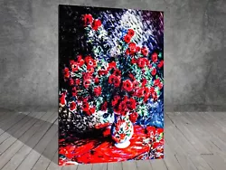 Buy Claude Monet Red Chrysanthemums FLOWER FRAMED CANVAS PAINTING ART PRINT WALL 188 • 12.92£