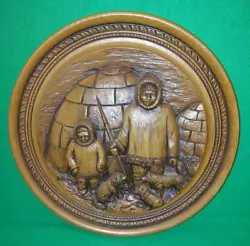 Buy Vintage 1970s Round Wooden Wall Plaque - `Igloo & Eskimo` By Karl Rothammer • 21.99£