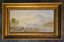 Buy Framed Antique Watercolour, Cattle Resting Beside A Loch, Cornelius Pearson 1871 • 189.99£