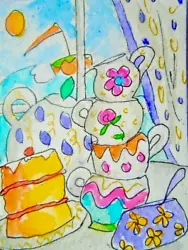 Buy ACEO Original Watercolour Painting - Tea By The Sea - By Polly • 6£