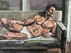Buy Naked Man, Gay Male Nude Painting, Man Lying Down On Sofa 80x60x1 Cm. • 700£