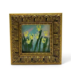 Buy Vintage Enamel On Copper Impressionist Daffodil Flower Mini Painting Framed 2x2 • 57.87£