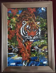 Buy Hand Painted Framed Foil Painting Prowling Tiger A4 Certificate Size • 16.99£
