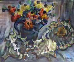 Buy Dzidra Bauma Sunflowers In The Fall. 1984, Paper, Watercolor, 59x71 Cm • 814.27£