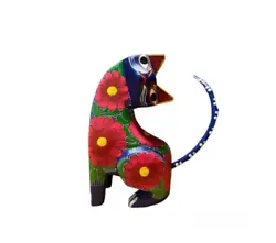 Buy Handcrafted Mexican Alebrije Sculpture - Vibrant Floral Cat • 50£