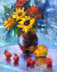 Buy Sunflowers Fruits Painting Original Oil On Canvas Still Life Impressionism Art • 519.75£