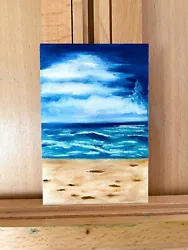 Buy Seaside Blue Sky Beach Original Oil Painting-  UNFRAMED Impression Artwork Sale • 65£