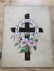 Buy Victorian Hand Painted Religious Art Cross W/ Flowers “Abide With Me” 26x20cm • 4.99£