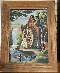 Buy Paint By Number Painting Framed Watermill Dam Waterfall Barn 11x14 MCM Vintage • 23.59£