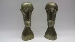 Buy Pair Abstract Bust African Sculpture Antique Wood Silver Sheet Coated '40s • 153.59£