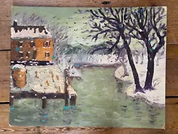 Buy Vintage Oil Board Landscape Rural Scene Unsigned Painting Rustic Snow Scene CW • 24.99£