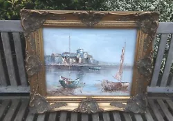 Buy Medium Sized Sea & Boat Themed  Painting In Ornate Gold Guilt Carved  Frame • 65£