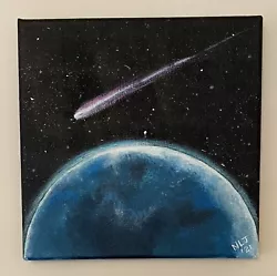 Buy Acrylic Painting On Canvas 8  X 8  Space Comet Over Earth Art Hand Painted • 10£