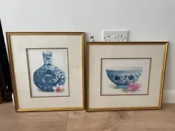 Buy Pair Of Framed Chinese Art Watercolor Painting B&W Vase Bowl Vintage • 40£