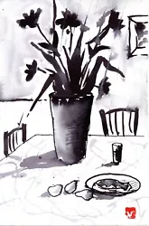 Buy Original Ink Wash Painting By Vital OOAK Impressionist Still Life Art A5 Mounted • 55.99£