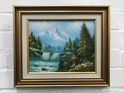 Buy Waterfall Forest Landscape Framed Acrylic Painting 11x13.5  #JG • 14.24£