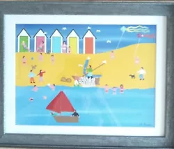 Buy Gordon Barker (20th Century) Contemporary Oil Painting Of People & Beach Huts • 125£