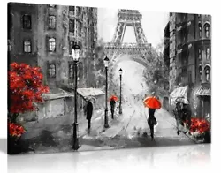 Buy Black White Red Oil Painting Paris Eiffel Tower Canvas Wall Art Picture Print • 19.99£