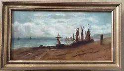 Buy Antique 19c Oil On Canvas Of Fishing Boats Framed And Signed, Adams? • 135£
