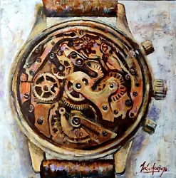Buy New Original Mario Mendoza Swiss Rolex Watch Oil Painting Canvas Clock Gold Men  • 1,175£