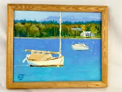 Buy Orig Acrylic On Paper Painting By NY Artist Eugene J. Thomson 5x10 Lake Boats • 37.21£