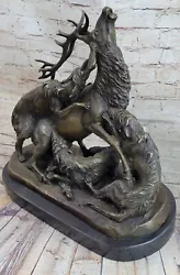 Buy 30 Lbs Elk Fighting Pack Of Dogs WildLife Art Deco Bronze Sculpture Figurine Art • 275.88£
