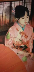 Buy Japanese Lady Oil Painting Called Orange Wagasa . Large 100x50 Cm • 500£