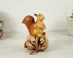 Buy Wooden Squirrel Sculpture Animal Wood Carving Parasite Wood Base Miniature Statu • 16.61£