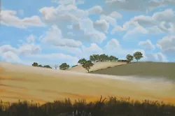 Buy English Fields Blue Sky & Fluffy Clouds Original Art Acrylic Painting Landscape • 225£