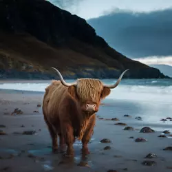 Buy Highland Cow Colourful Art Luxury Canvas Wall Picture Print Beach Background • 119.99£