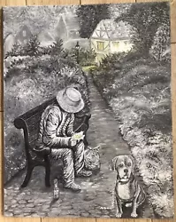 Buy Man On A Bench With His Loyal Dog In  Acrylic  On Canvas Greys And Monotone • 220£