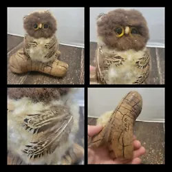 Buy Vintage Folk Art Owl On Driftwood Fuzzy Feathers Mcm Boho  • 16.73£