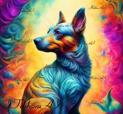 Buy Digital Image Art Oil Paint Multicolored Dog  Wallpaper Picture Desktop Print • 1.40£
