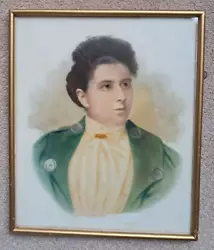 Buy Antique Portrait Painting On Milk Glass - Framed And Behind Glass • 19.99£