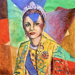 Buy Original Mario Mendoza Queen Farah Persian Iran Pahlavi Art Oil Painting Rare • 5,000£