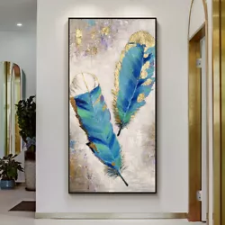 Buy Handmade Golded Feather Oil Painting Abstract Canvas Wall Art Picture Home Decor • 29.40£