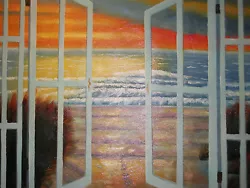 Buy Sunset Sea View Ocean Wave Large Oil Painting Canvas Birds Seascape Contemporary • 13.95£