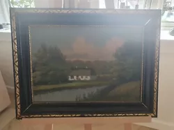 Buy Oil Painting, Antique From Denmark, Signed, 62x48, Farmhouse By The River, Schøn  • 41.97£