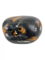 Buy Black Brown Cat Hand Painted Pet Rock River Stone-Foley Lady Esterbelle Crooknec • 41.44£