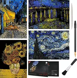 Buy 4 Pcs Scratch Art Rainbow Painting Paper, Vincent Van Gogh Engraving Art & Craft • 8.97£
