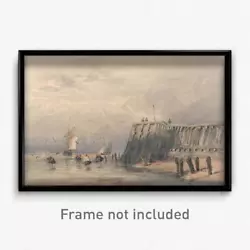 Buy David Cox - Sailing Barges And Shrimpers Off A Pier Print 11x17 Art Poster • 23.62£