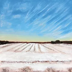 Buy Sunset Winter Landscape Blue Sky Field Original Painting Scenery Acrylic  7x7 In • 50.19£