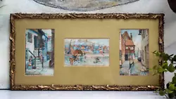 Buy Watercolour Paintings Antique Miniatures Of  Whitby Yorkshire In Ornate Frame • 60£