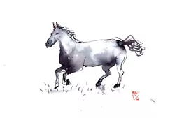 Buy Horse Equestrian Ink Wash Painting Impressionist Sumi-e Art . A5 Signed Artist  • 29.99£