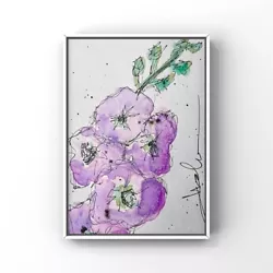 Buy Hollyhock Painting Watercolor Floral Art Purple Floral Art Hollyhock Flowers Art • 20.67£