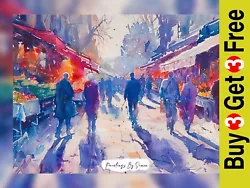 Buy City Market Bustle Marketplace Watercolor Vibrancy Painting Print 5 X7  On Paper • 4.99£