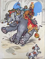 Buy 1930s Painting Of An Eastern Proverb  Even The Elephant Slips In Muddy Places  • 50£