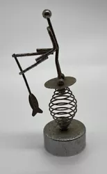 Buy Small Whimsical Metal Fishing Moving Bobble Spring Art Vintage Figure Figurine • 4.13£