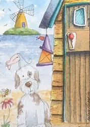 Buy ACEO Original Watercolour Painting Seascape, Beach Hut, Dog, Mouse, Windmill • 16£